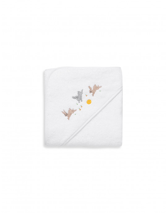 Rabbits embroidered bath towel with hood