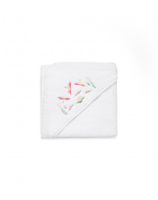 Dragonflies embroidered bath towel with hood