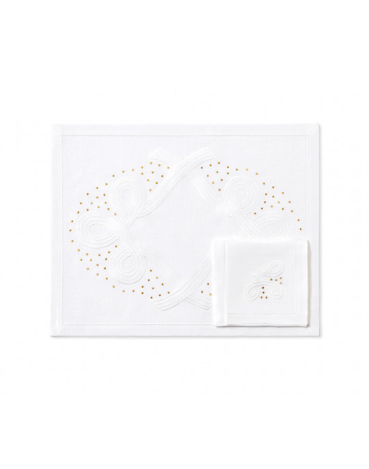 Sets de table FEERIE blanc-or (existe en nappe)