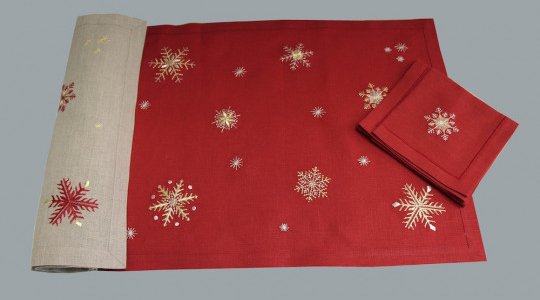 CRISTAUX placemats - red-silver and gold, beige-red and gold  (exists in tablecloth)