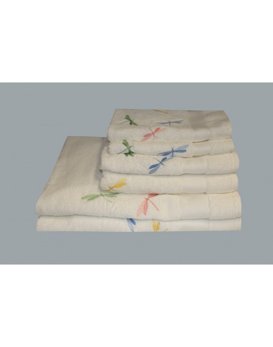 LIBELLULES (dragonflies) embroidered bath towels