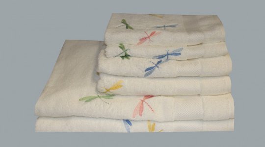 LIBELLULES (dragonflies) embroidered bath towels