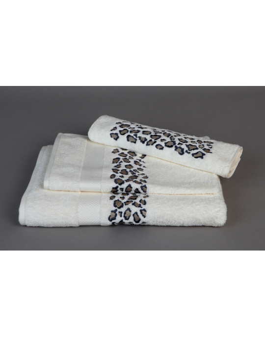 JUNGLE embroidered bath towels (ivory-grey)