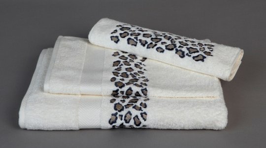 JUNGLE embroidered bath towels (ivory-grey)