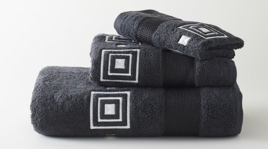 PRISME embroidered bath towels (dark grey - white)