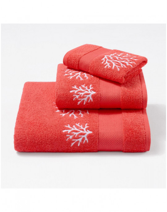 CORAUX (corals) embroidered bath towels (coral - white)