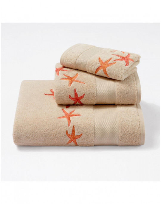 STARFISH embroidered bath towels (sand - coral)