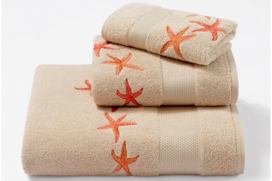 STARFISH embroidered bath towels (sand - coral)