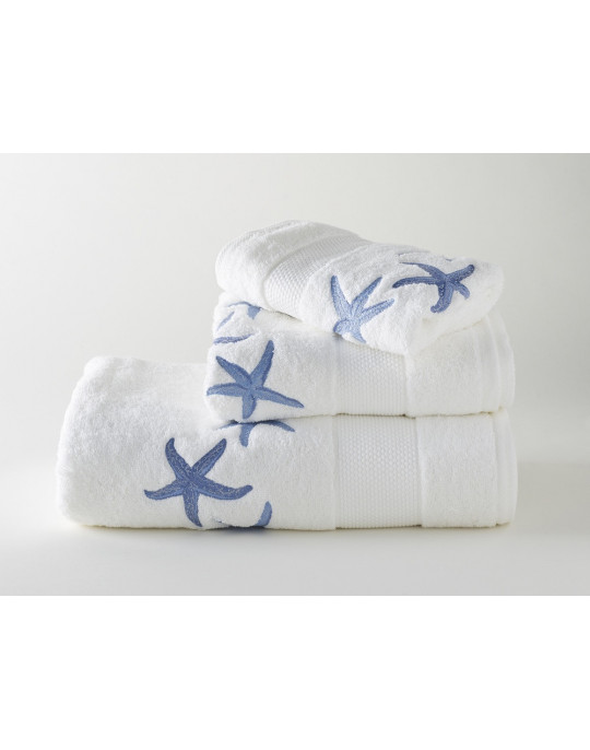 STARFISH embroidered bath towels (white - blue)