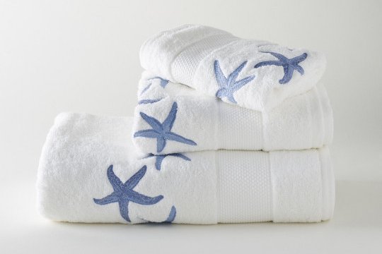 Serviettes éponge brodées STARFISH (blanc - bleu)