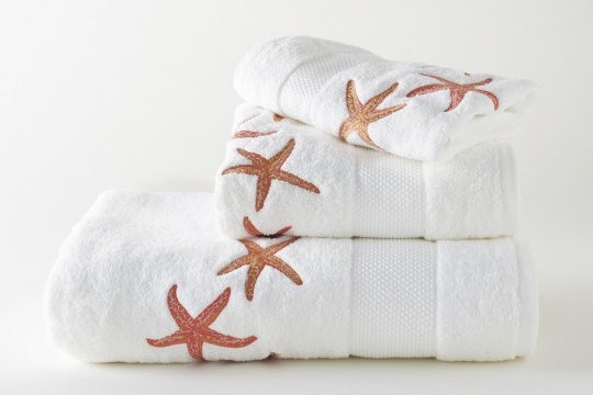 STARFISH embroidered bath towels (white - coral)