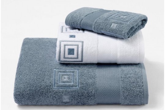 PRISME embroidered bath towels (white - blue grey/ blue grey- blue grey)