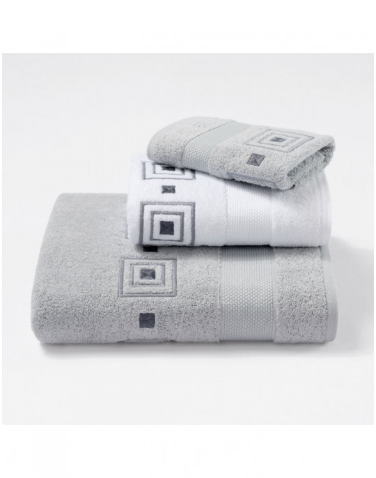 PRISME embroidered bath towels (white - grey/ grey- grey)