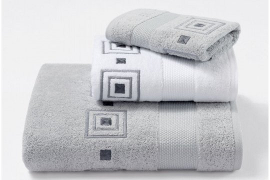 Serviettes éponge brodées PRISME (blanc-gris/ gris-gris)