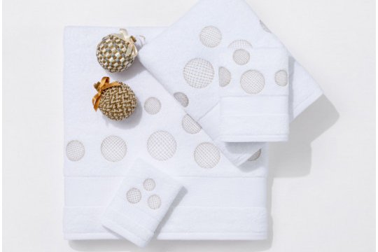 BULLES embroidered bath towels (white - silver)