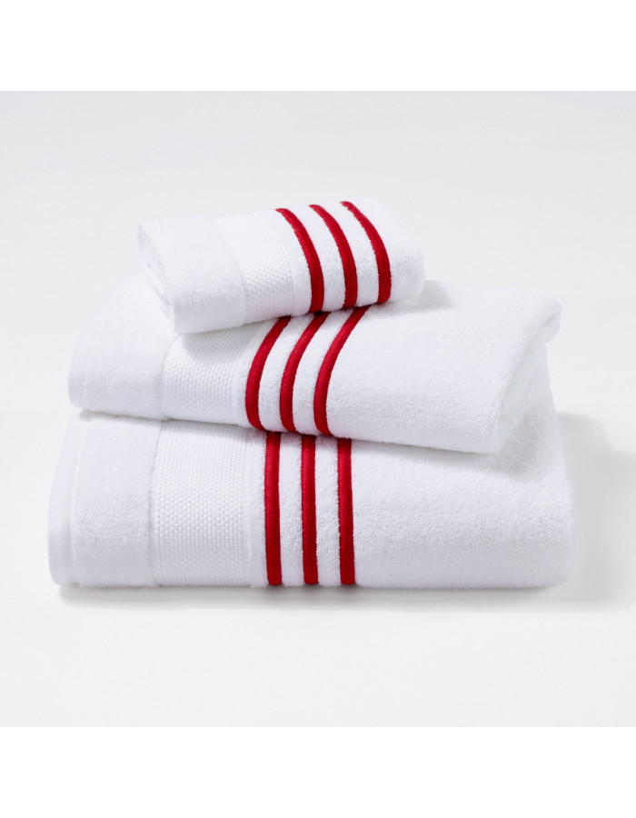 MONSIEUR embroidered bath towels (white - red) - NOËL-PARIS