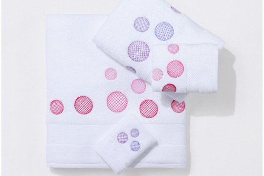 Serviettes éponge brodées BULLES (blanc-mauve/ blanc-rose)