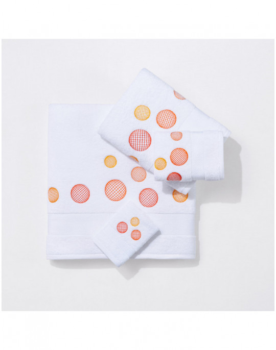 BULLES embroidered bath towels (white - orange)