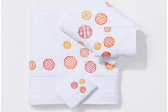 Serviettes éponge brodées BULLES (blanc-orange)