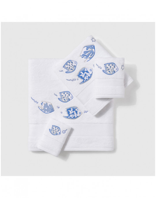 LEGENDE MARINE embroidered bath towels (white-blue)