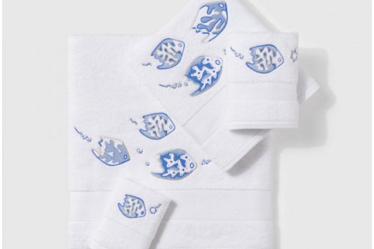 LEGENDE MARINE embroidered bath towels (white-blue)