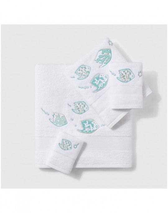 LEGENDE MARINE embroidered bath towels (white-turquoise)
