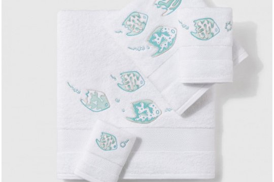 LEGENDE MARINE embroidered bath towels (white-turquoise)