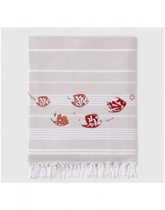 Serviette de plage LEGENDE MARINE (beige - rouge)