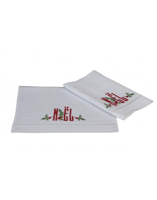 "Houx Noël" embroidered guest towels