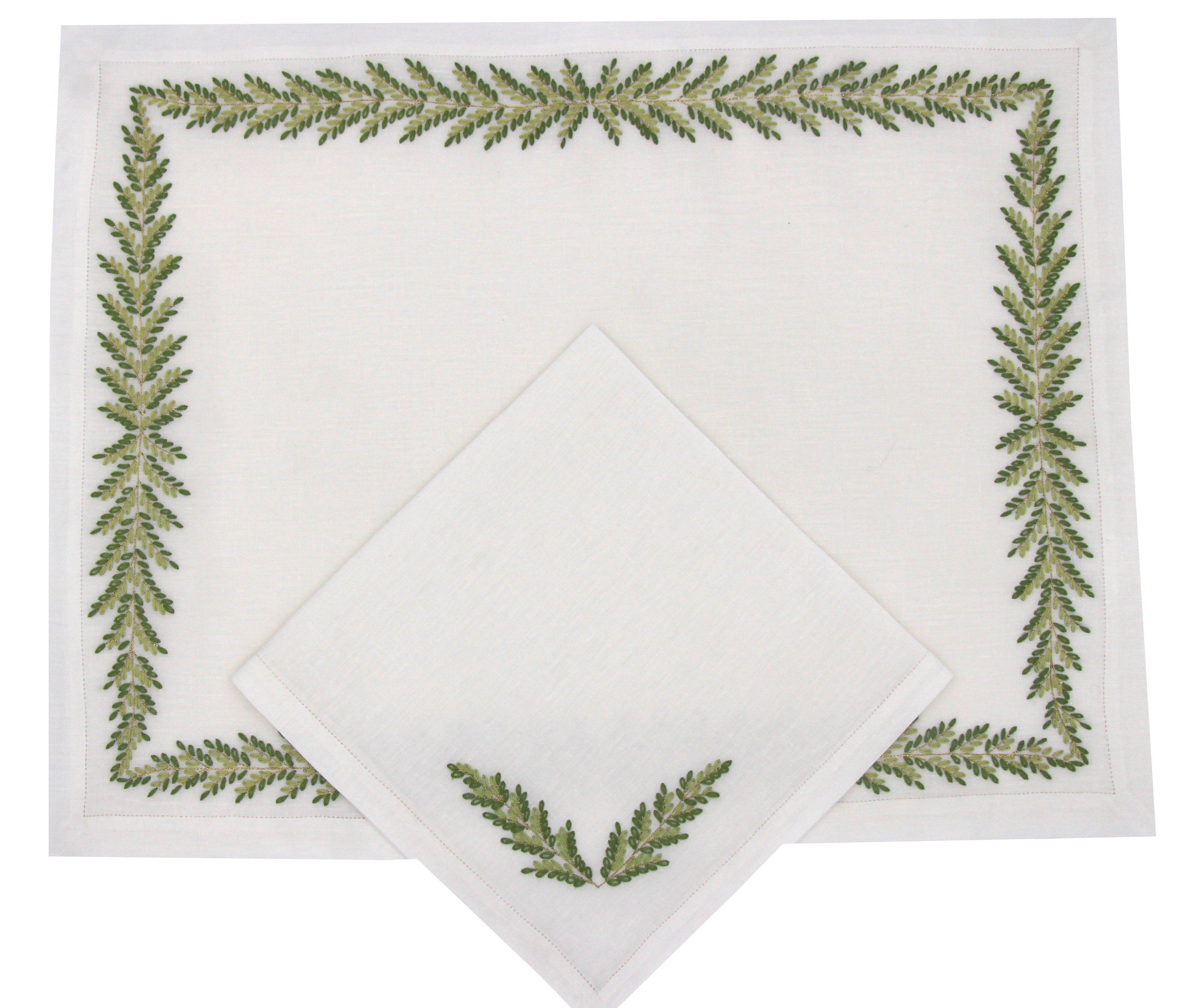 "Fougères Directoire" hand embroidered placemat and napkin