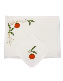 "Orange"  hand embroidered placemat and napkin