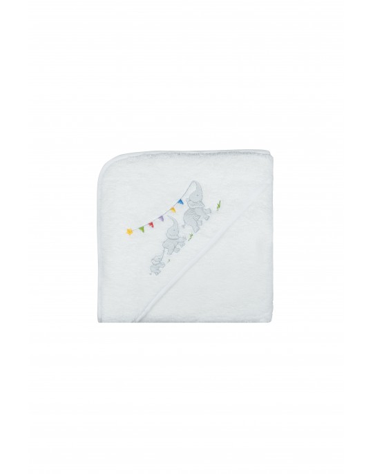 Elephants embroidered bath towel with hood