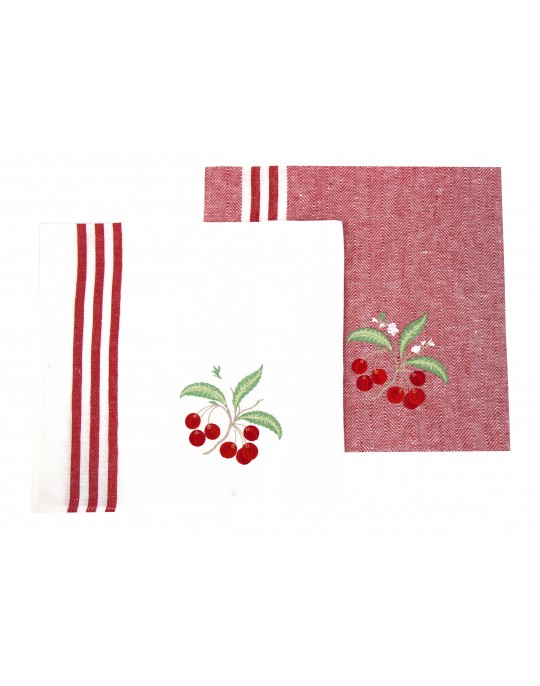 "Cerises" embroidered  dishcloths