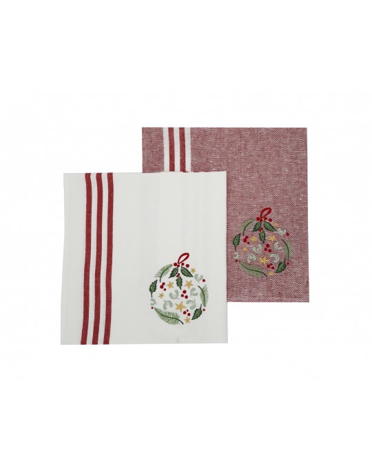 Torchon brodé "Boule de Noël"