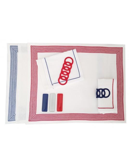 Set de table et serviette "Ambassade" version bleu blanc rouge