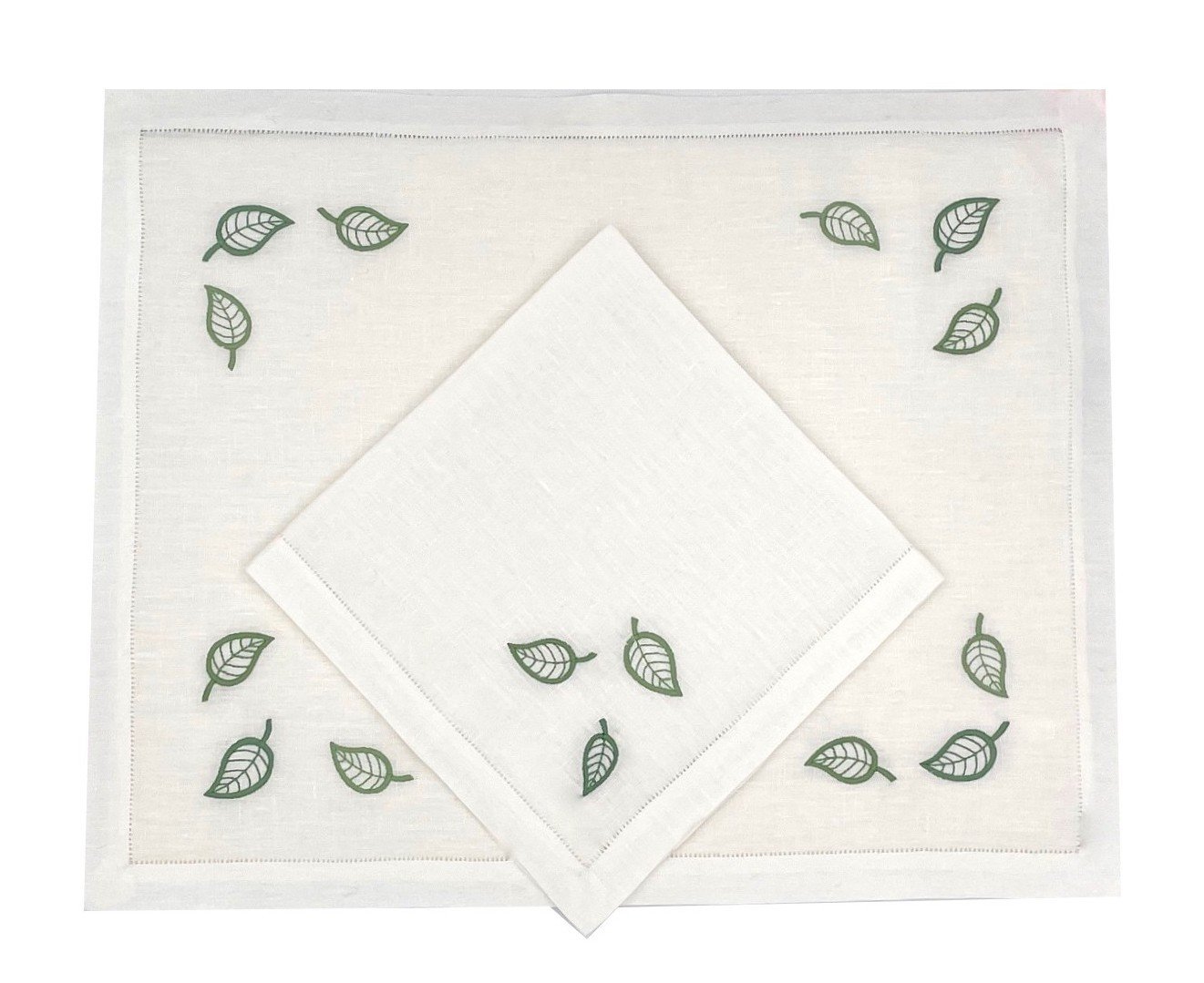 "Leaves" embroidered placemat and napkin