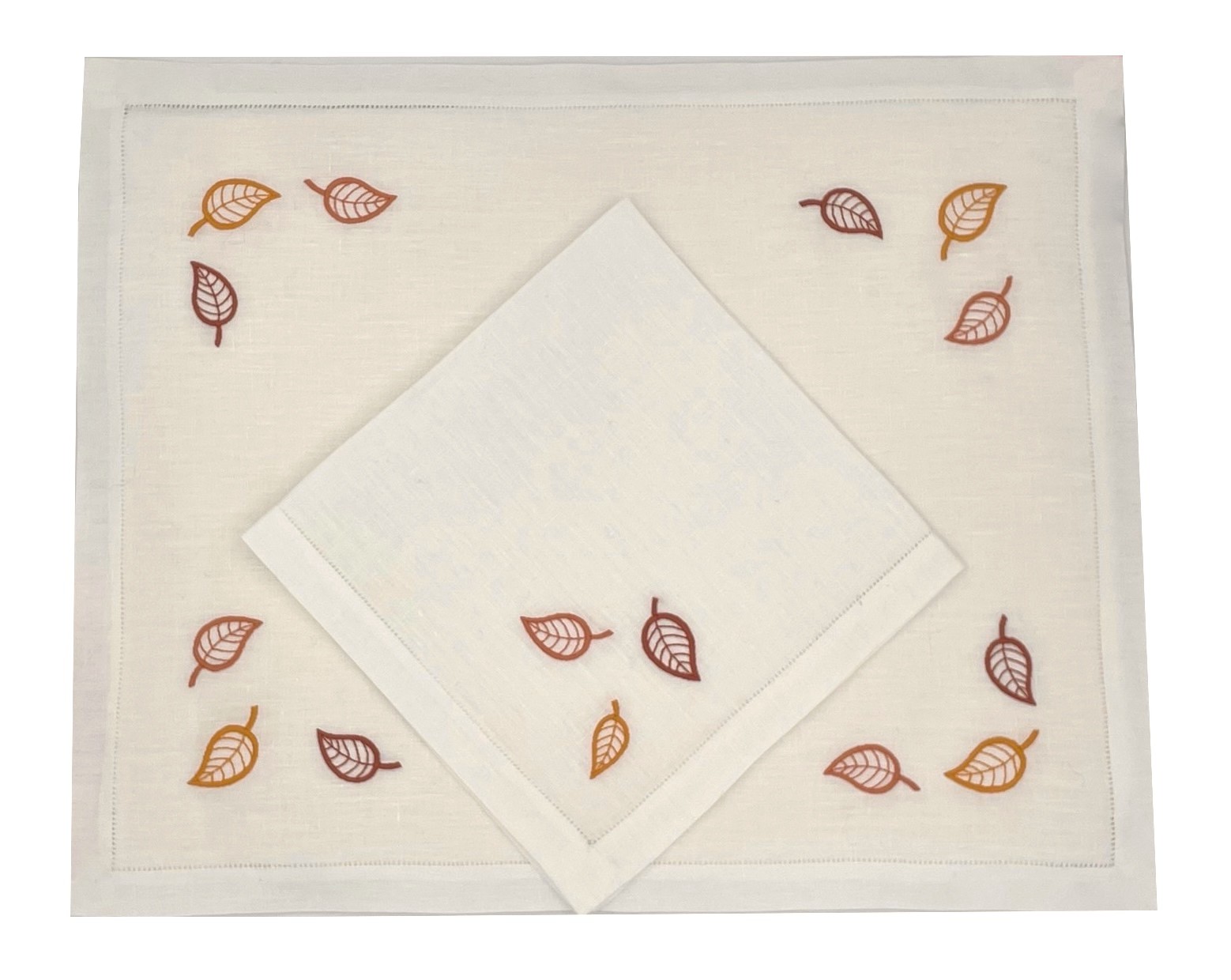 "Leaves" embroidered placemat and napkin