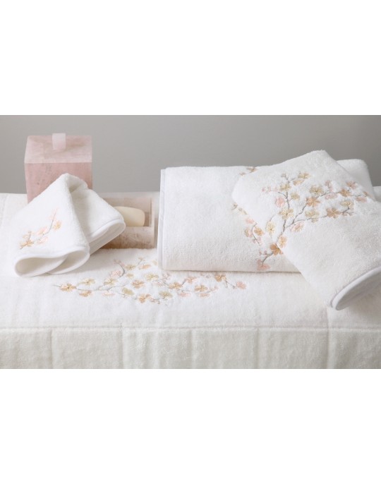 FLEURS DE POMMIER embroidered bath towels (pink - white)