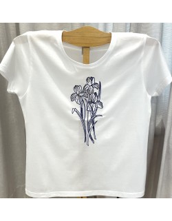 T-shirt classique brodé "Fleurs d'Iris"