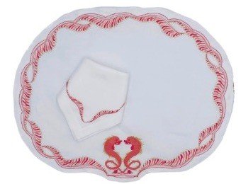 Set de table ovale et serviette "Vagues & Dauphin" - brodés main