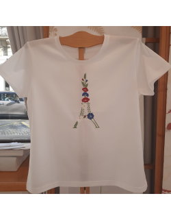 T-shirt classique brodé "Eiffel fleurie"