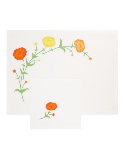 "Zinnias" hand embroidered placemat and napkin