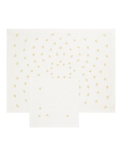 "Versailles" hand embroidered placemat and napkin - white & gold