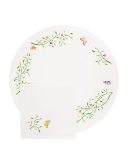 "Paradise Garden" round hand embroidered placemat & napkin