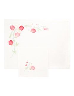 Set de table et serviette "Pois de Senteur"  - brodés main