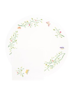 "Paradise Garden" round hand embroidered placemat & napkin