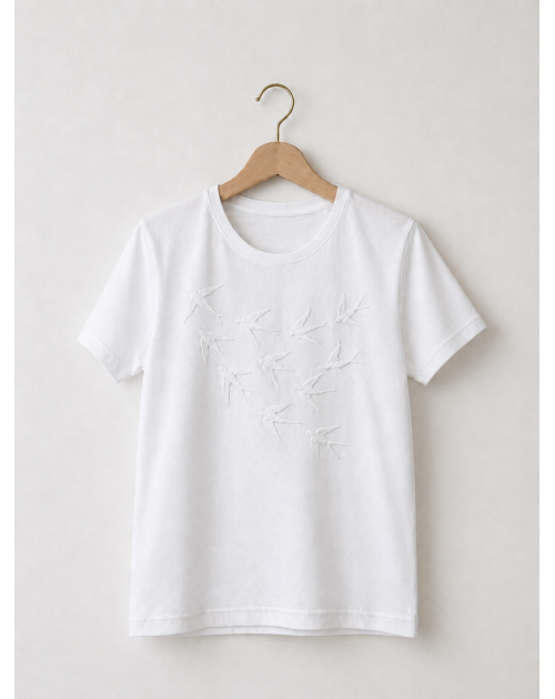 T-shirt classique brodé "Hirondelles" - Noël Paris