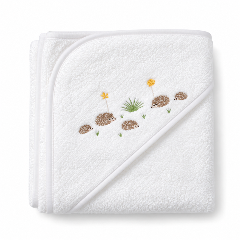 Hedgehogs embroidered bath towel with hood - Noël Paris
