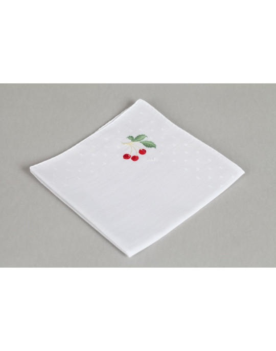 "Cerises" hand embroidered handkerchief